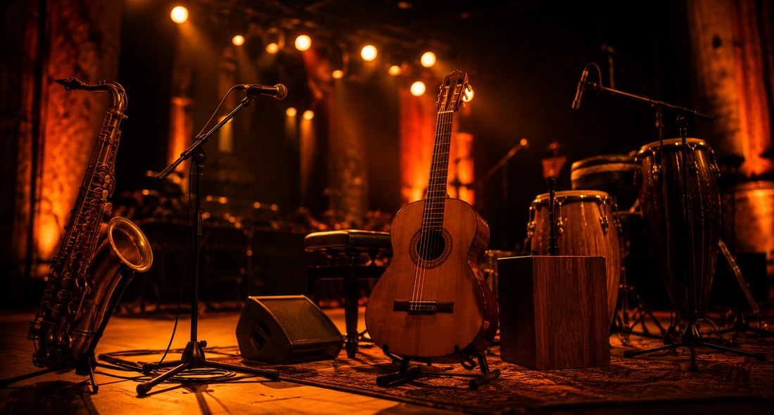 Instrumentos no palco antes do ZPORZ Fest